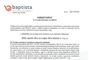 Hirdetmény a 2026/2027-es óvodai beíratások rendjéről